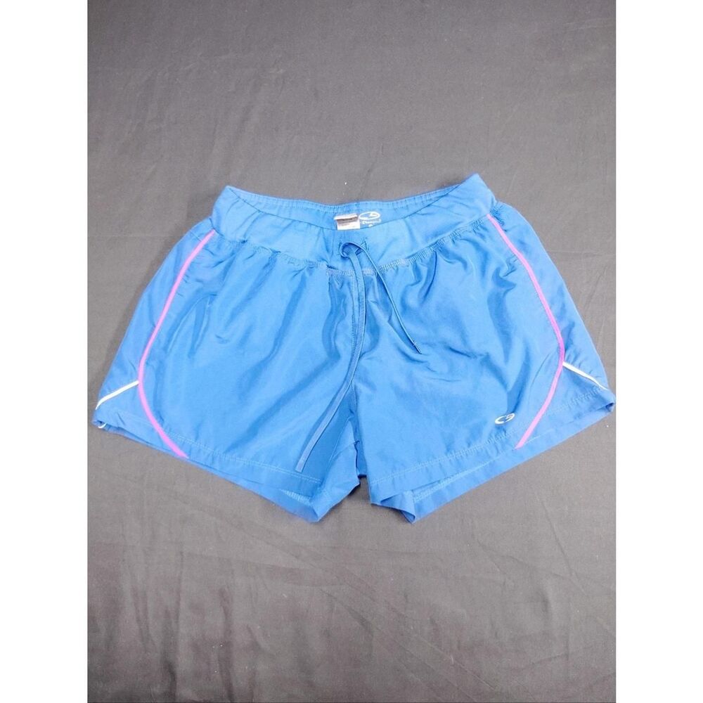 Champion Blue Athletic Drawstring Running Shorts with Pink and white Trim